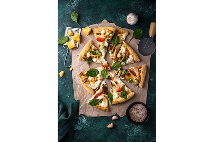 Italian pizza with feta cheese, a Food & Drink Photo by Yulia Furman