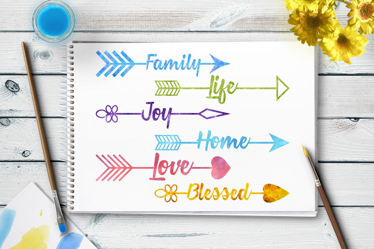 16 Watercolor Arrow Words Clipart, an Illustration by The Digital Download Shop (Photo 2 of 3)