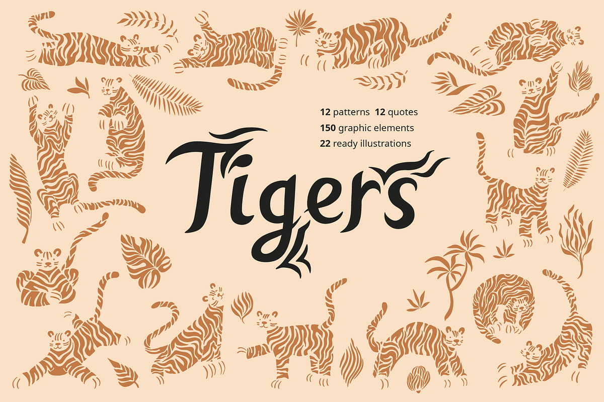 Tiger set. Vector elements, patterns, a Pattern Graphic by anna khramtsova (Photo 1 of 13)