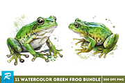 Watercolor Green Frog Clipart Bundle, an Object Graphic by Regulrcrative (Thumbnail 3 of 7)