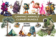 Camping Animals Clipart Bundle 27PNG, an Animal Illustration by InkyQueenArt (Thumbnail 1 of 8)