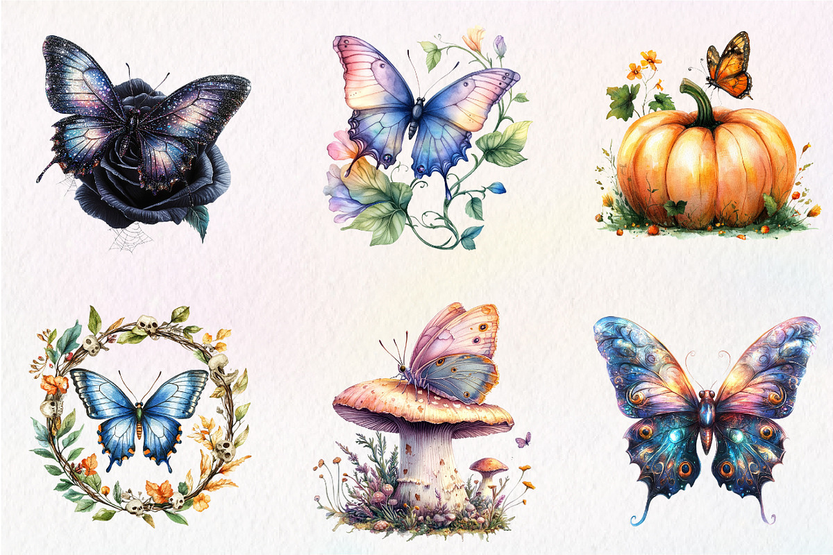 Halloween Butterfly Garden Clipart, an Illustration by CreationArt (Photo 5 of 9)