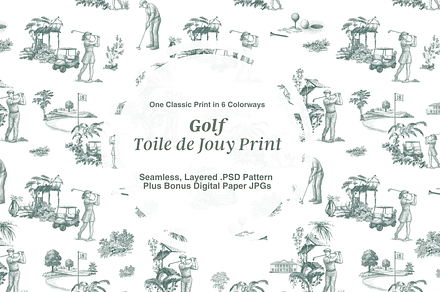 Golf Toile de Jouy Pattern, a Background Graphic by Hughes Studio