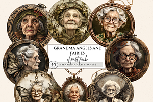 GRANDMA ANGELS AND FAIRIES CLIPART, a Person Illustration by Daring Digies