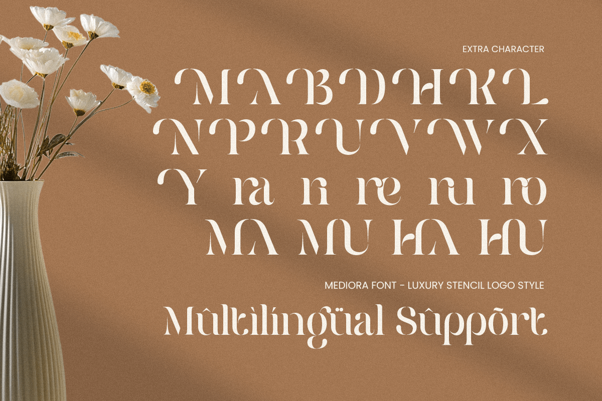 Mediora – Luxury Stencil Logo Font, a Serif Font by Sensatype (Photo 13 of 13)