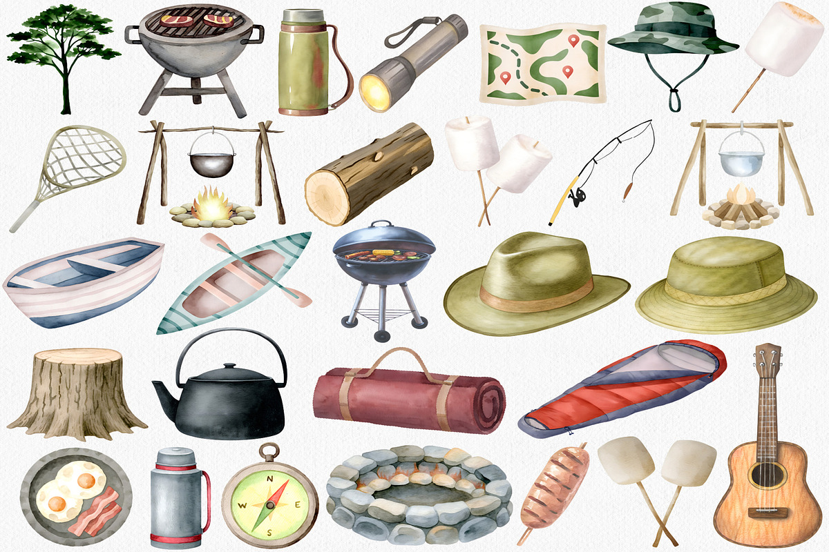 Watercolor Camping Clipart Set, an Illustration by CropUp Creative (Photo 3 of 5)