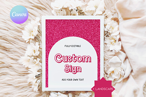 Hot Pink Doll Party Custom Sign, an Invitation Template by Digital_Mind