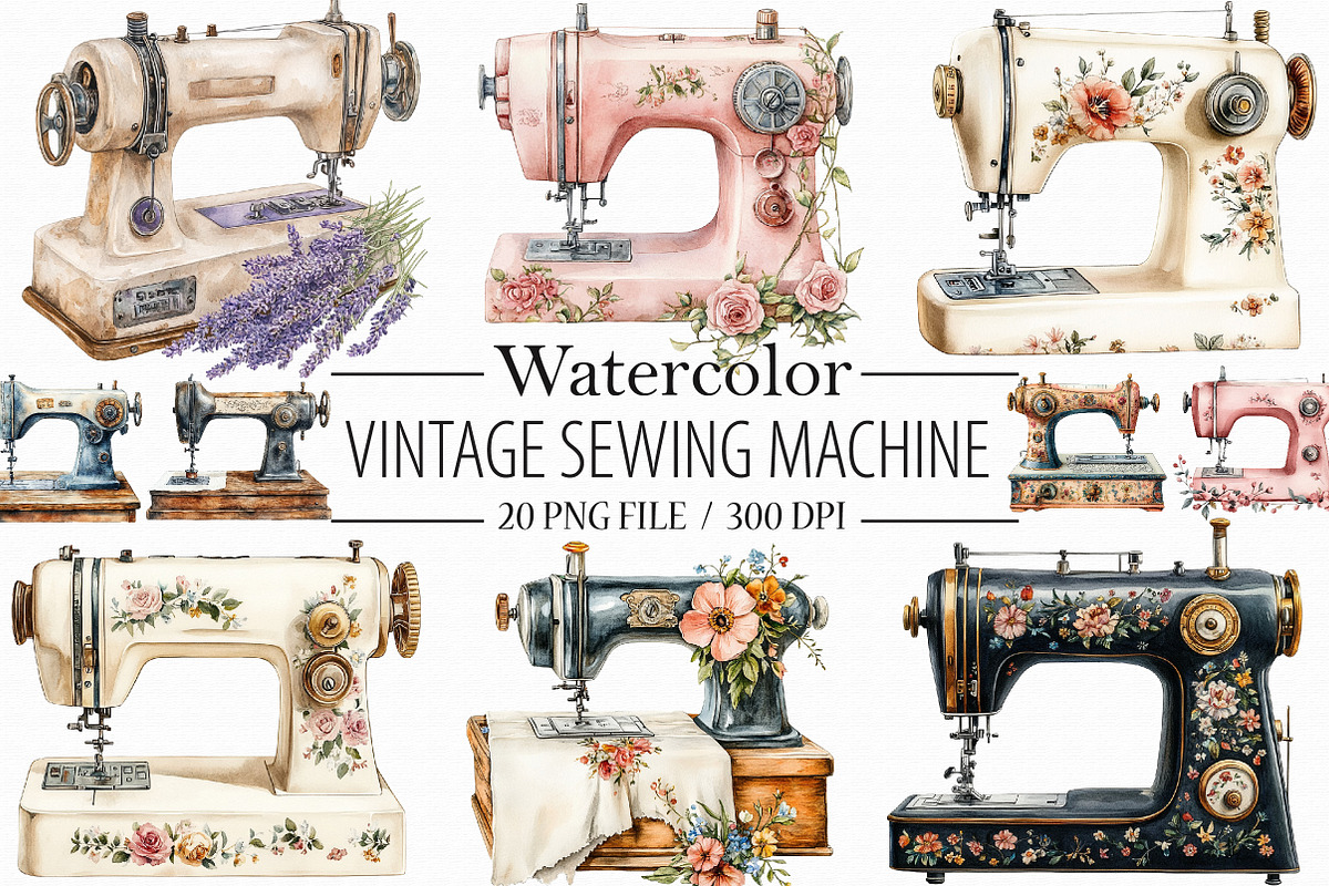 Vintage Sewing Machine Clipart, an Illustration by Libby Wishes (Photo 1 of 5)