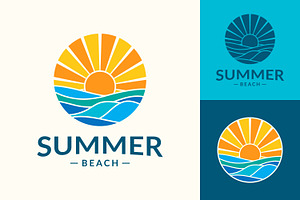 Summer logo with sun and ocean waves, a Branding & Logo Template by Saba Vector