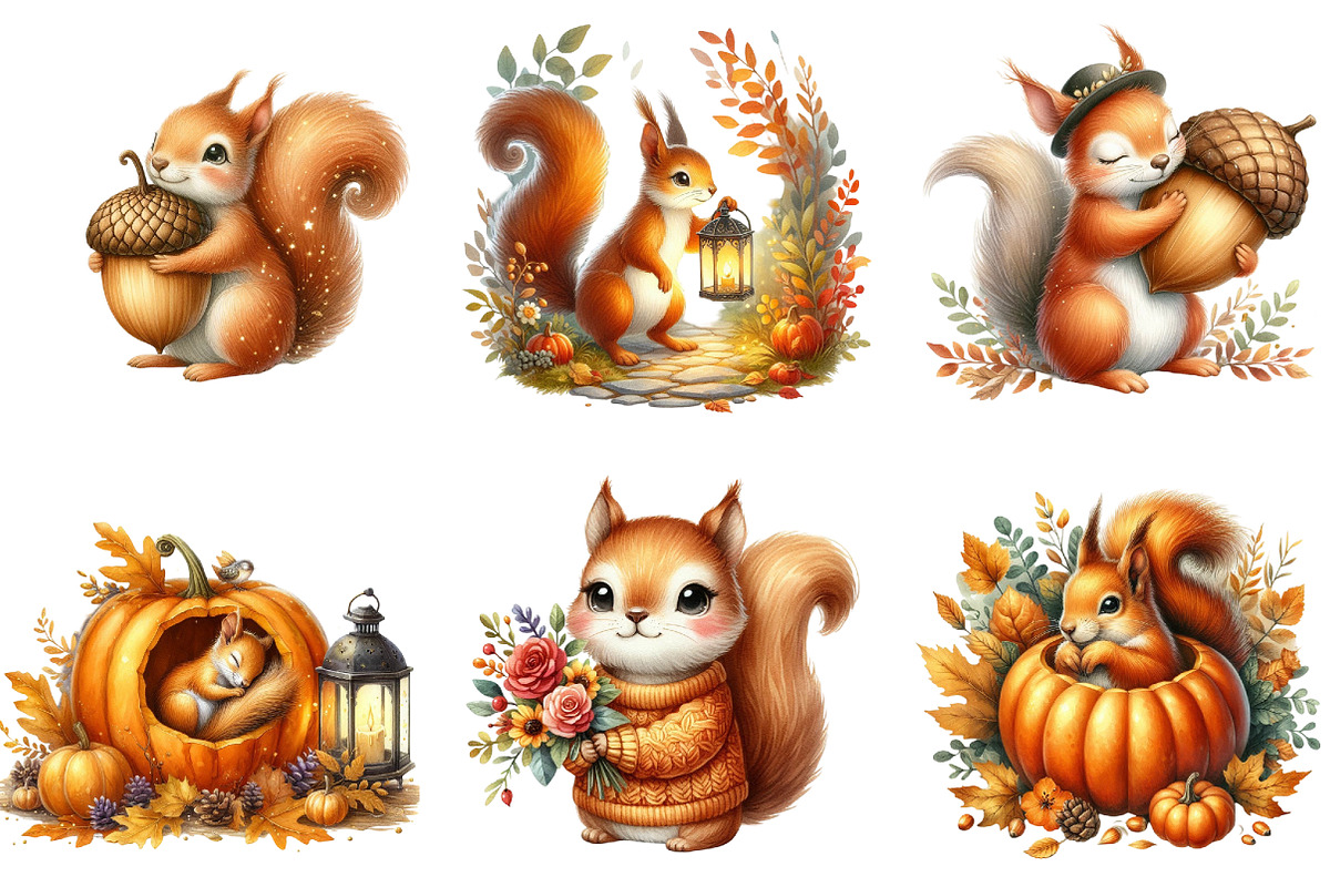 Fall Squirrel Garden Clipart, an Illustration by DreamArtGraphic (Photo 3 of 4)