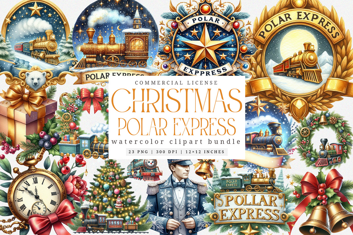 Christmas Polar Express Clipart PNG, an Illustration by SinaCreation (Photo 1 of 7)