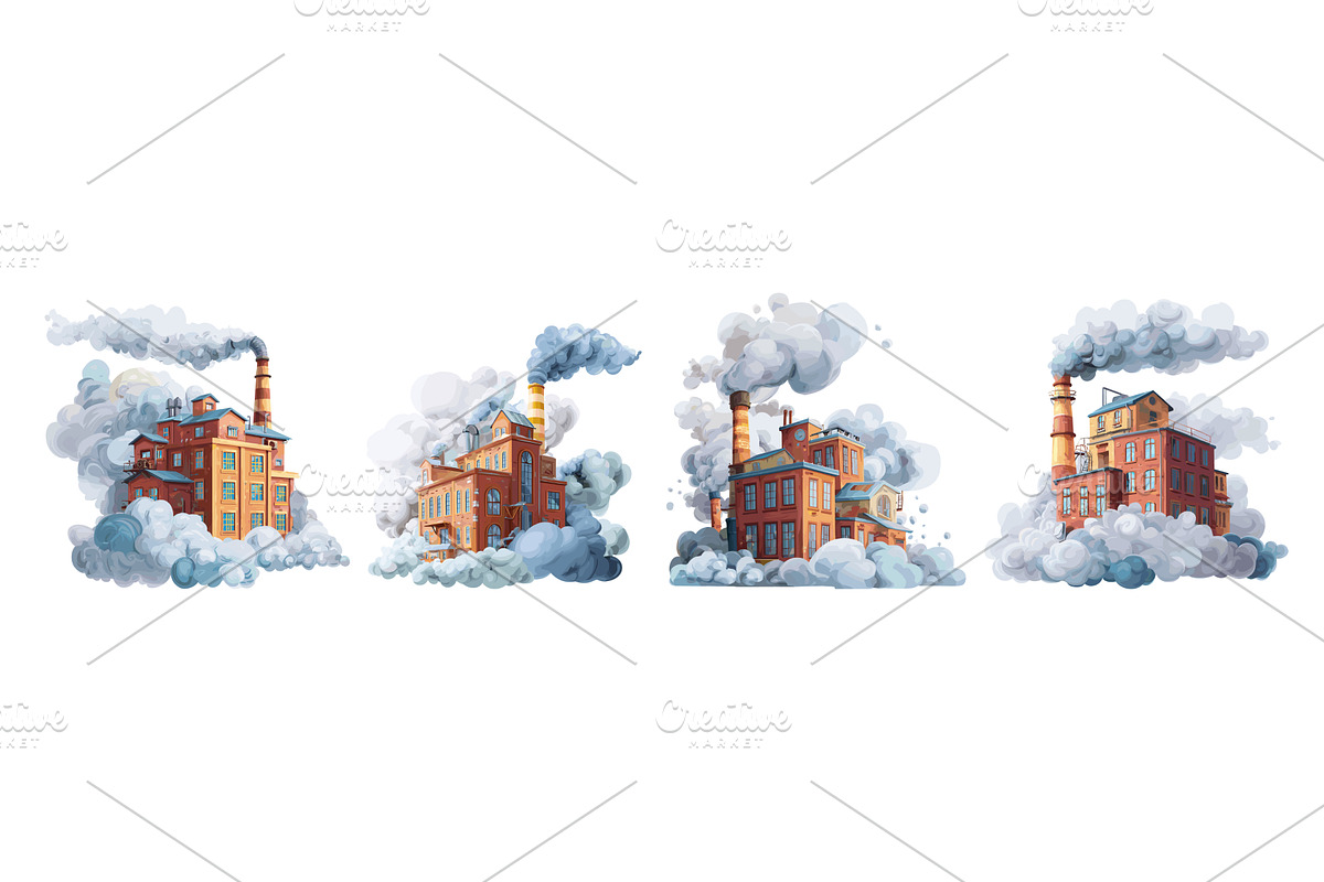 Red bricks industrial buildings, an Illustration by Valerie Bodnar