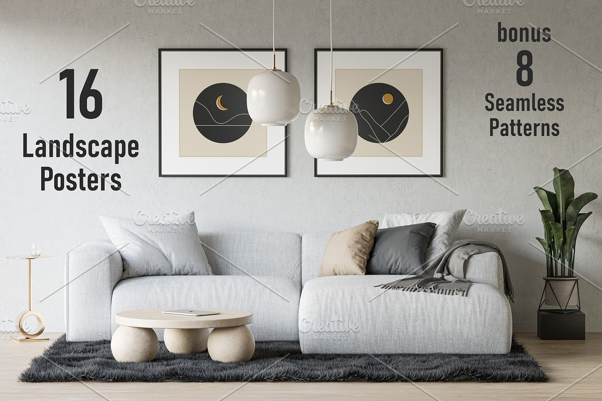 16 Abstract Sun and Mountain Prints, a Background Graphic by C Design Studio (Photo 1 of 9)