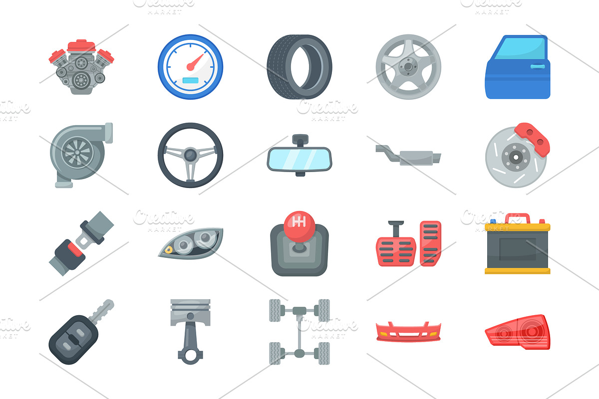 Car Parts Isolated Object Set, an Object Graphic by Bartama Graphic