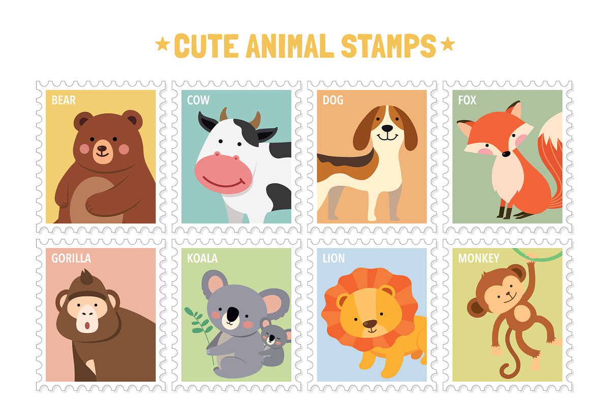 Cute Animal Stamps, an Animal Illustration by GennyOnThePaper (Photo 1 of 6)