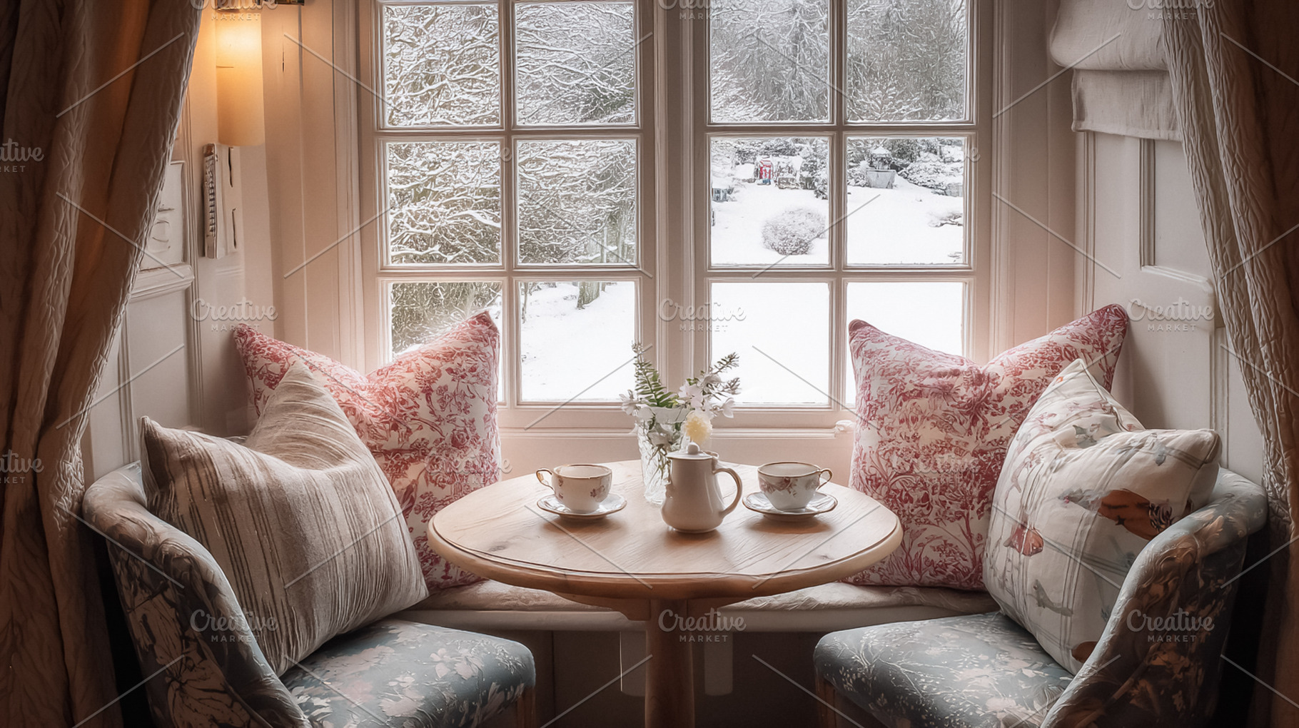 Hygge ambiance in a snug corner, two cups of hot tea and a teapo, a Photo by Studio ANNA