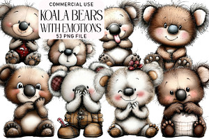 Koala Bears with Emotions Clipart, an Illustration by Daily.Designs