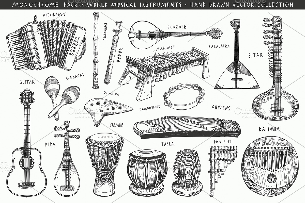 World Musical Instruments Pack, an Illustration by Inkant Studio
