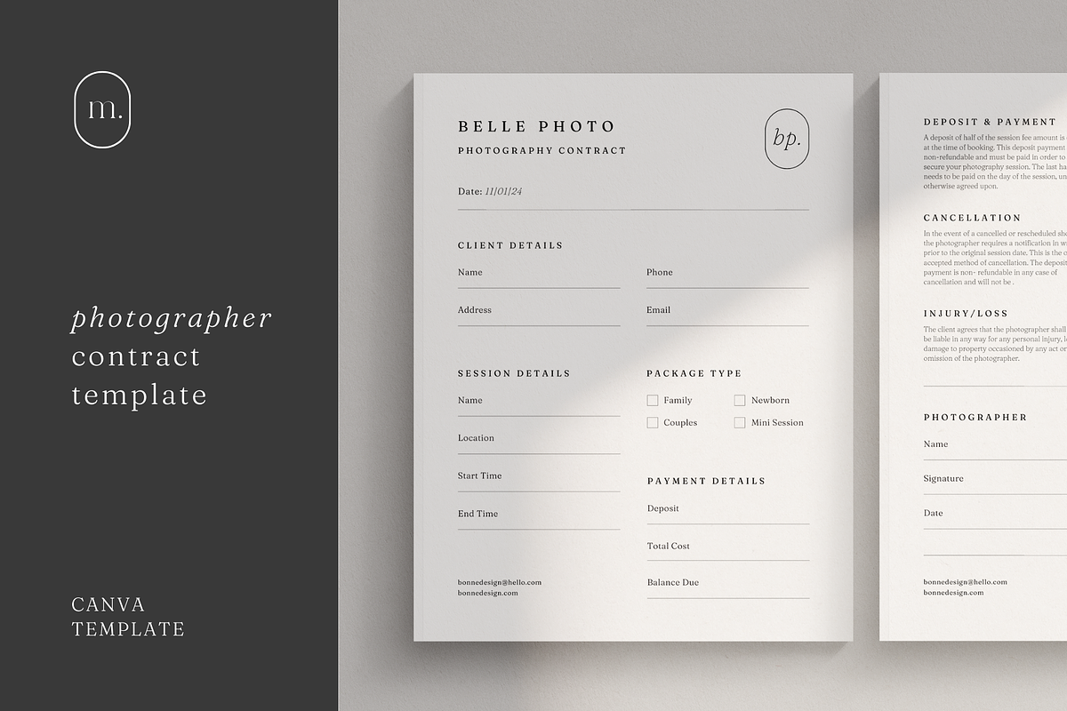 Photographer Contract Template Canva, a Marketing Template by frommakertomaker (Photo 1 of 6)