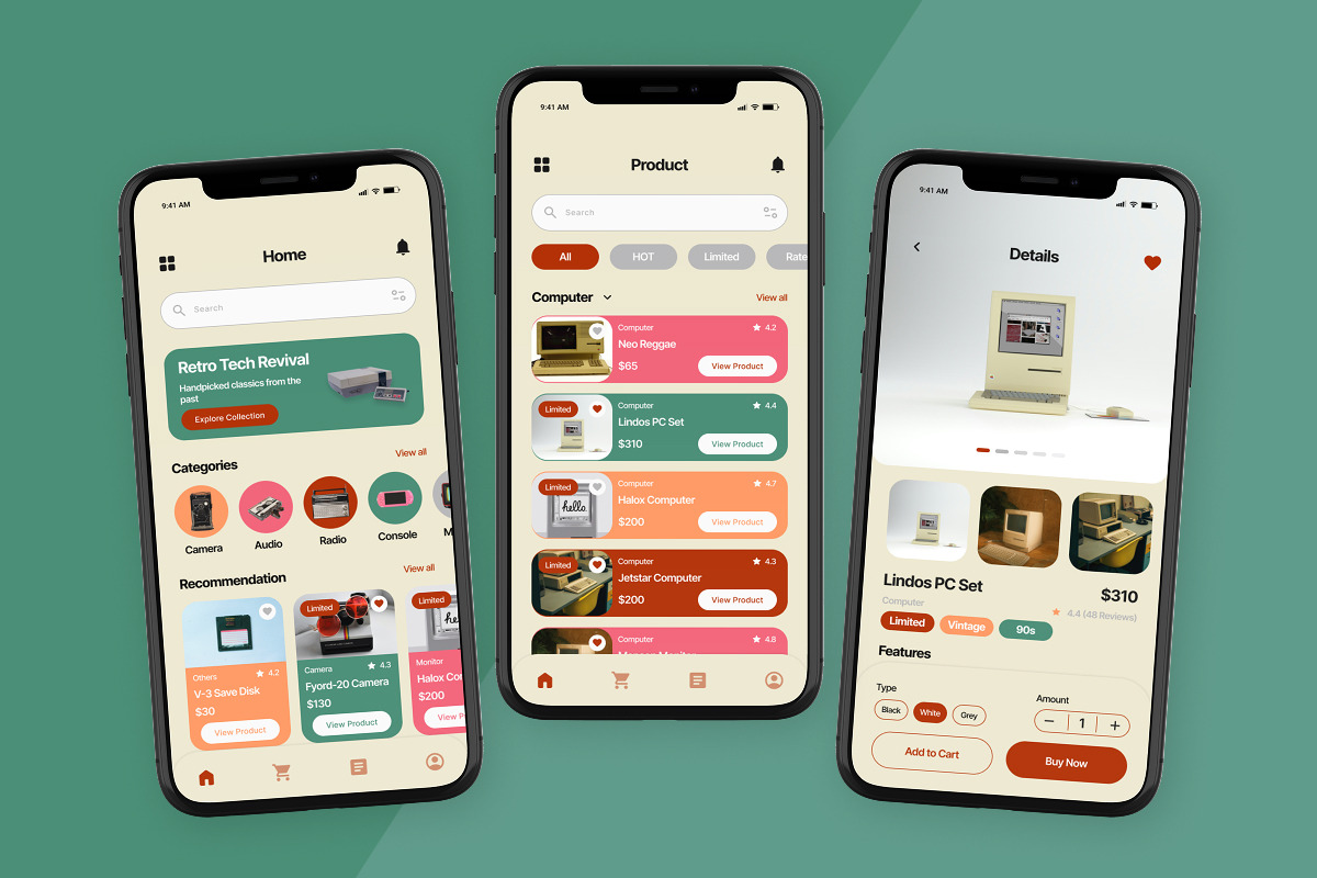 Oldies Retro Tech E-commerce UI Kit, an App Template by trabaskriya (Photo 3 of 5)