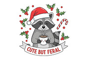 Christmas Raccoon Cute But Feral PNG, an Illustration by CraftArtStudio (Thumbnail 1 of 4)