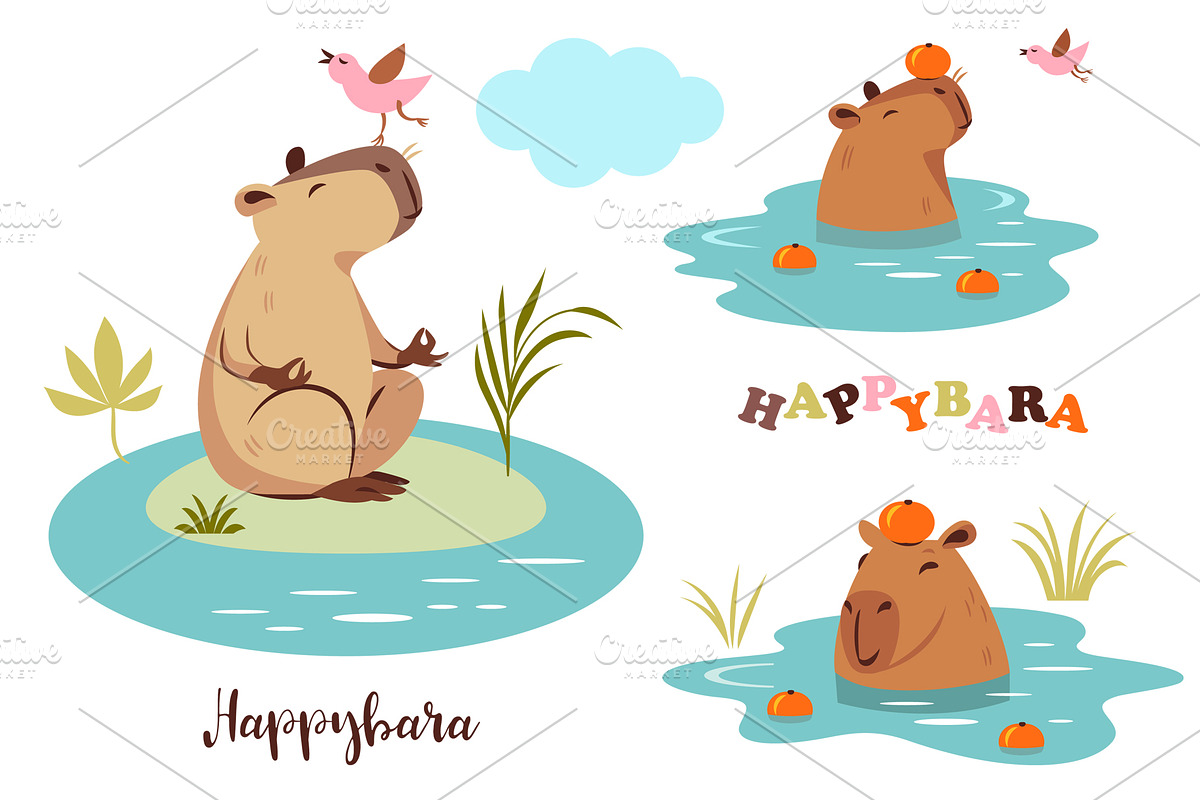 Cute Capybara, Characters set, an Animal Illustration by lenlis (Photo 2 of 3)