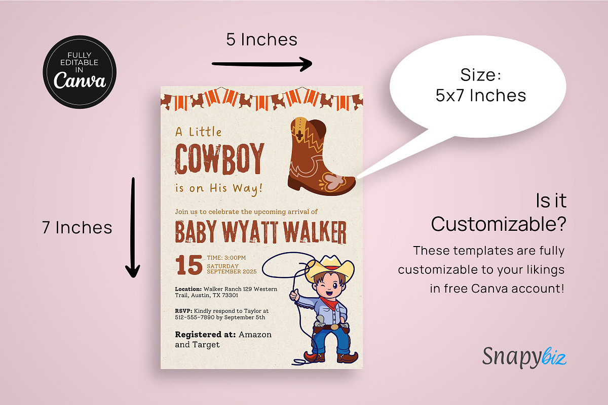 Cowboy Baby Shower Invitation Temp, an Invitation Template by Snapybiz (Photo 5 of 12)