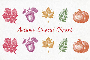 Autumn Linocut Floral Clipart