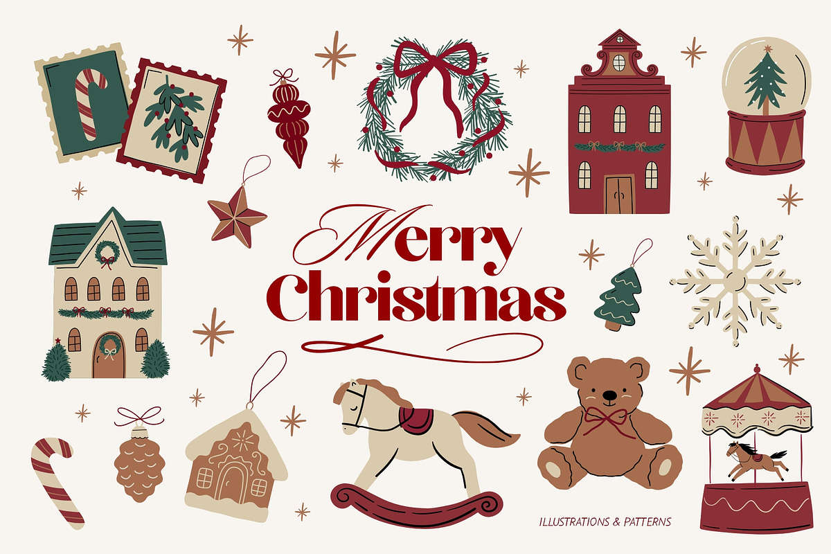 Merry Christmas Clipart, a Decorative Illustration by Barkova Nadya (Photo 1 of 6)