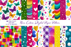 Neon Colors Digital Paper Pattern, a Pattern Graphic by CreationArt