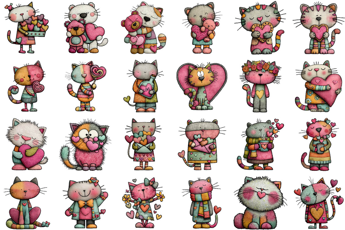 Whimsical Valentine s Day Cat Clipar, an Illustration by Sublimation Artist (Photo 2 of 6)