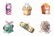 Watercolor Halloween Movie Night Cli, an Illustration by DreamPrint404 (Thumbnail 5 of 5)