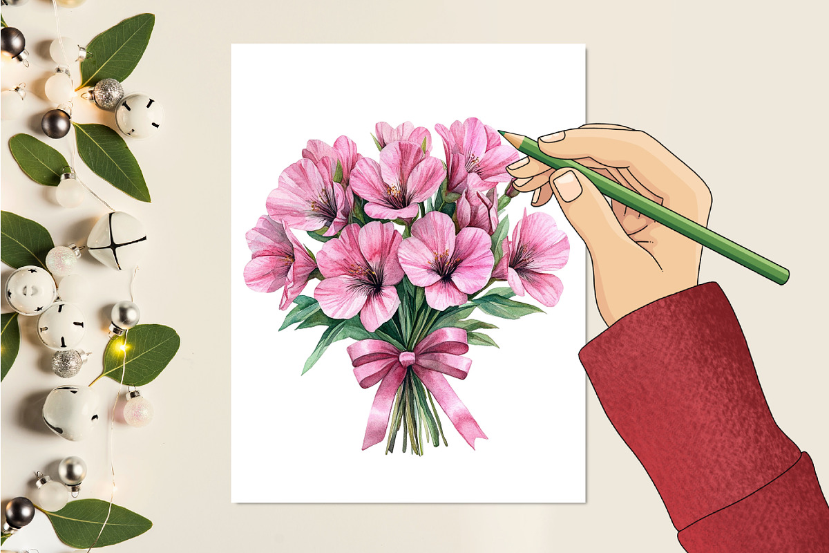 Pink Floral Birthday Watercolor Png, an Illustration by RobertsArt (Photo 2 of 7)