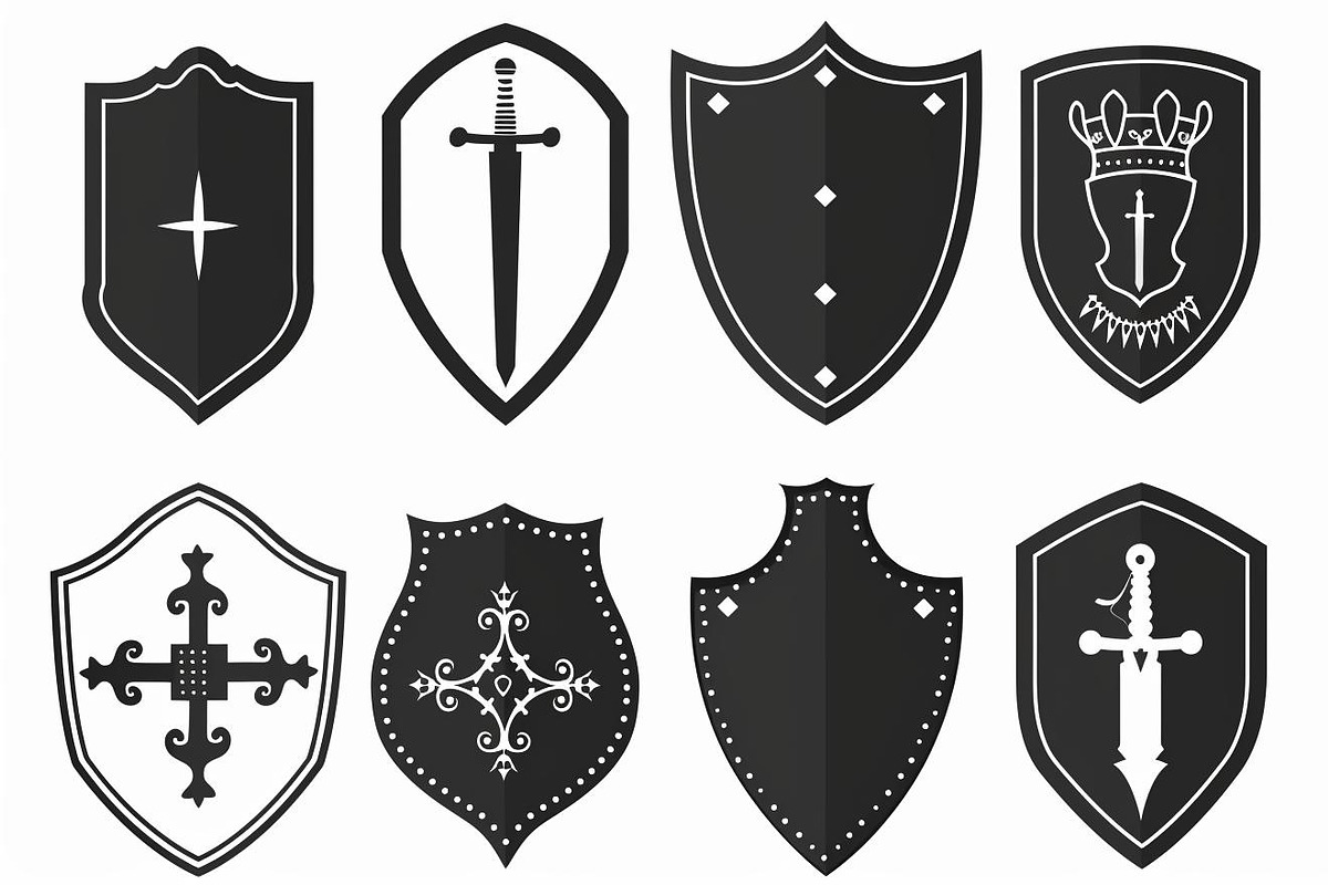 Medieval Shield Silhouette Set, an Illustration by hafijul (Photo 4 of 10)