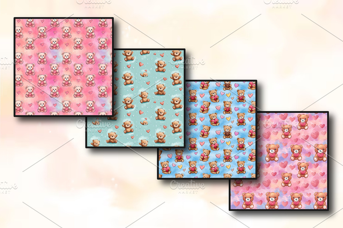 Cute Teddy Love Seamless Pattern Set, a Background Photo by RobertsArt (Photo 2 of 4)