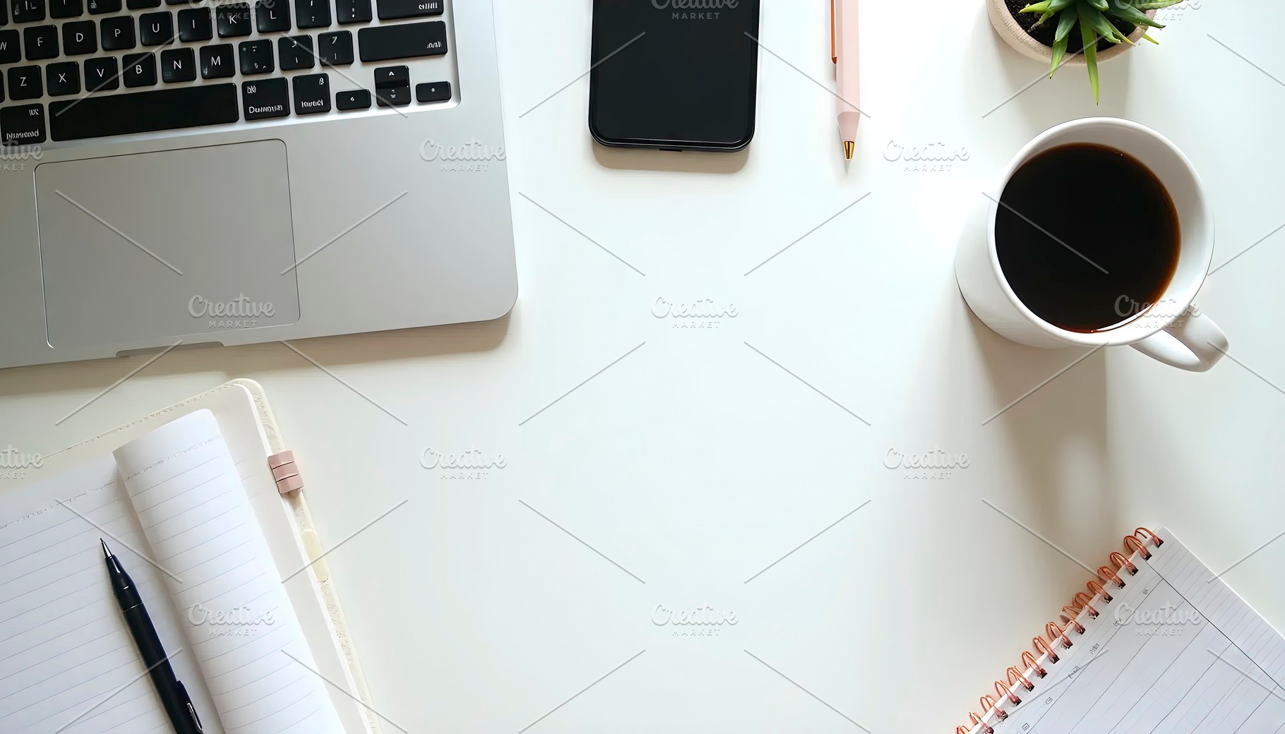 Minimalist Workspace Desk With Lapto, a Photo by LOGOCREATIVE