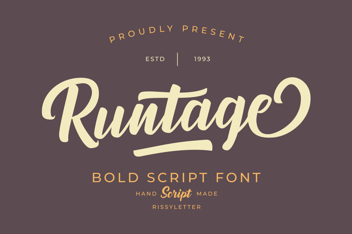 Runtage | A Vintage Bold Script, a Script Font by Rissyletter Studio (Photo 1 of 13)