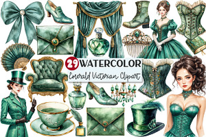 Watercolor Emerald Victorian Clipart, an Illustration by Rose Art