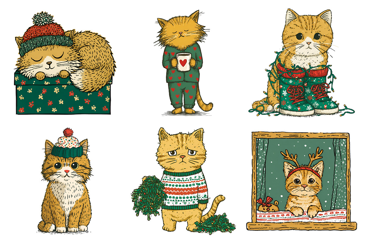 Whimsical Christmas Cat Clipart, an Illustration by Daily.Designs (Photo 3 of 5)