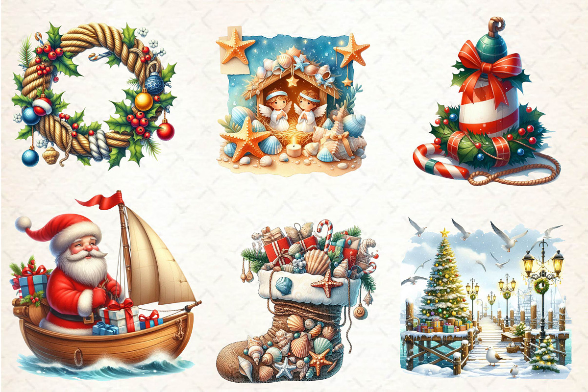 Merry Maritime Christmas Clipart, an Illustration by CreationArt (Photo 4 of 5)