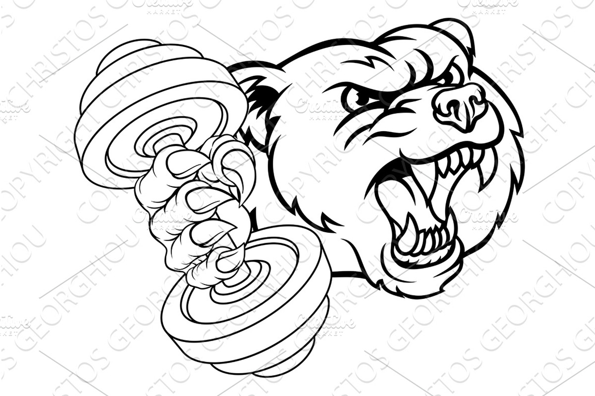 Bear Grizzly Weight Lifting Dumbbell, an Animal Illustration by Christos Georghiou