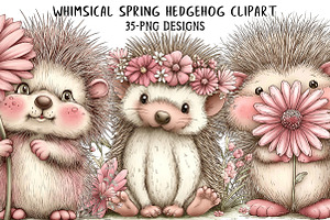 Whimsical Spring Hedgehog Clipart, an Illustration by Daily.Designs