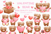 Valentine watercolor bear clipart, an Animal Illustration by Vavavan Artwork (Thumbnail 1 of 4)