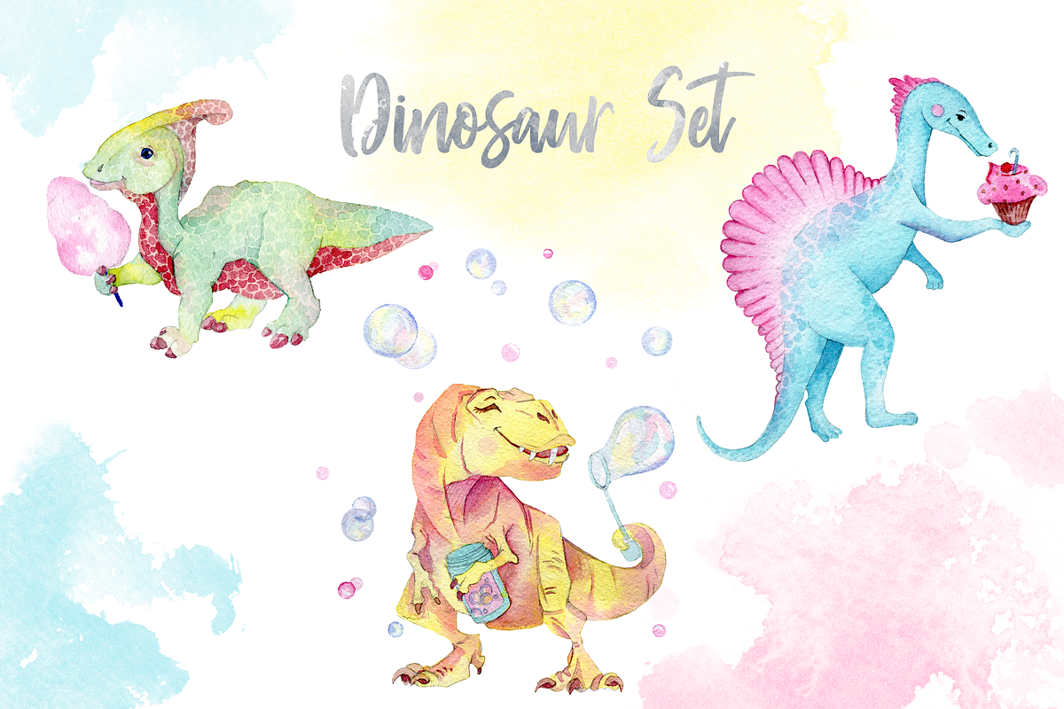 Watercolor dinosaur set, an Animal Illustration by Re_Margarita_Art (Photo 1 of 8)