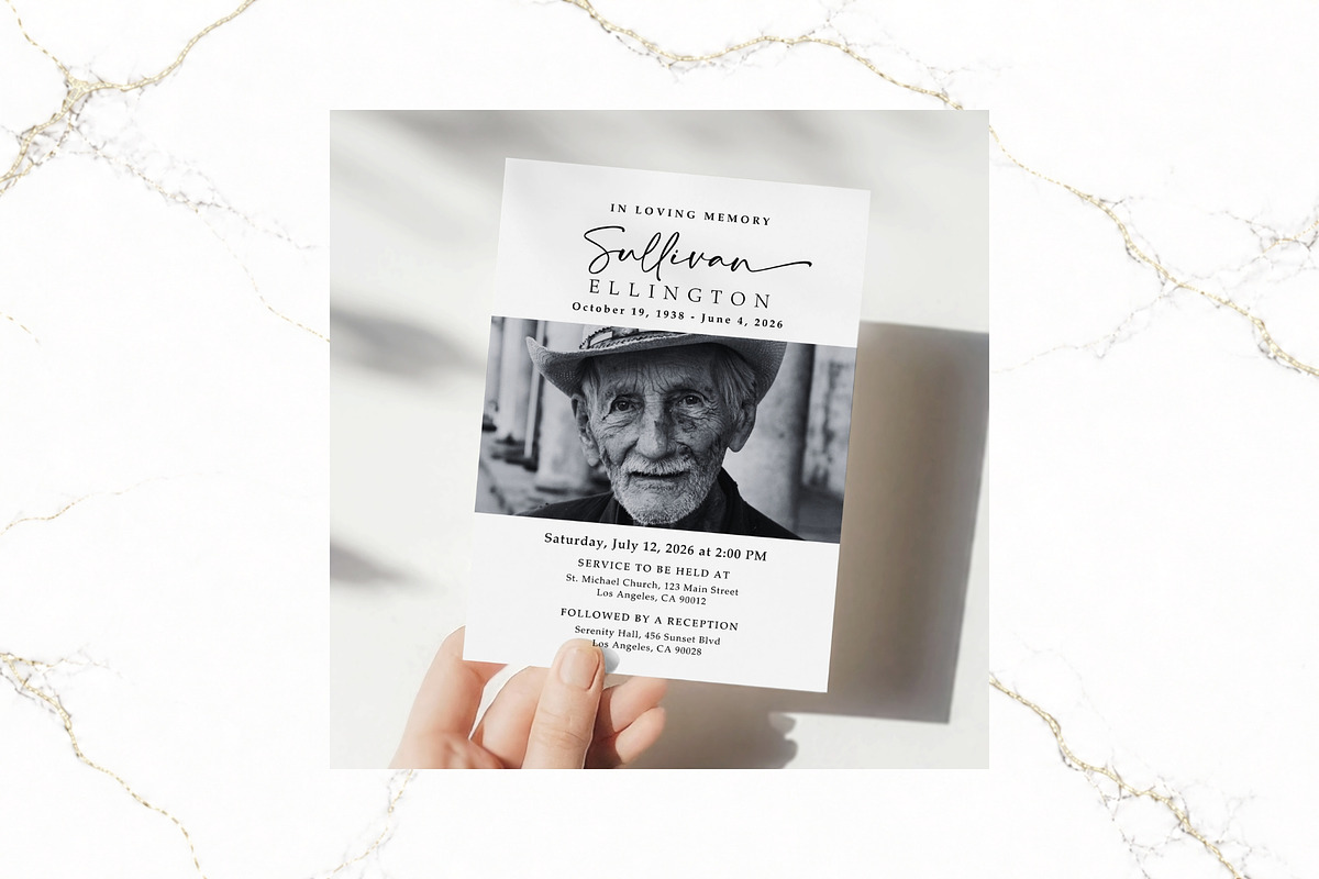 Funeral Invitation B&W Canva FR003, an Invitation Template by TyphoonStudio (Photo 3 of 6)
