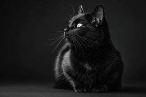 Curious tabby cat portrait on dark background, an Animal Photo by AlyaAnd