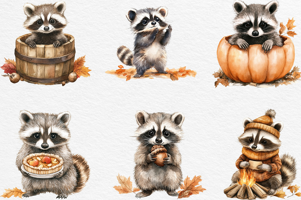 Autumn Raccoons Clipart, an Illustration by Black Bird Studio (Photo 2 of 6)