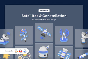Satellites & Constellation 3D Icons, a Technology Illustration by twinstd