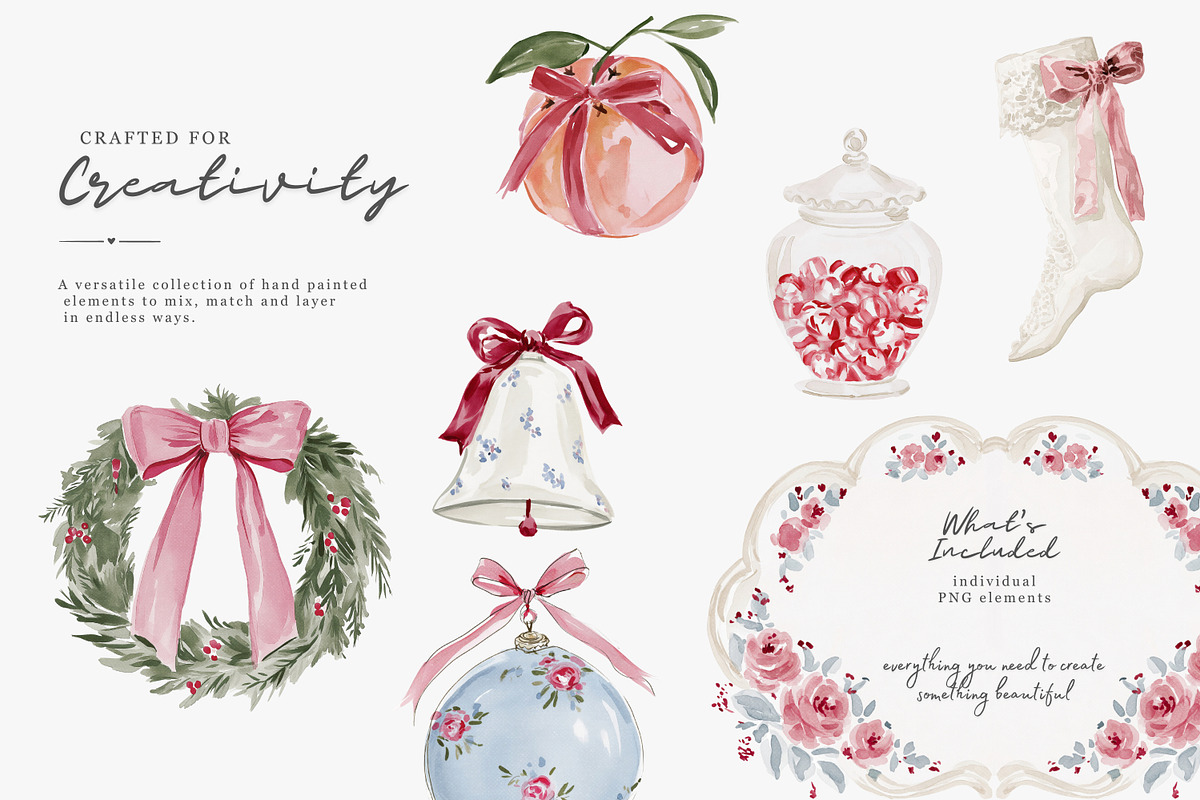 Grandmillennial Christmas Clipart, a Decorative Illustration by Patishop Art (Photo 7 of 14)