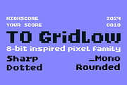 TO Gridlow 8-bit Pixel Typeface, a Sans Serif Font by Tomasz Ostrowski Design (Thumbnail 1 of 11)